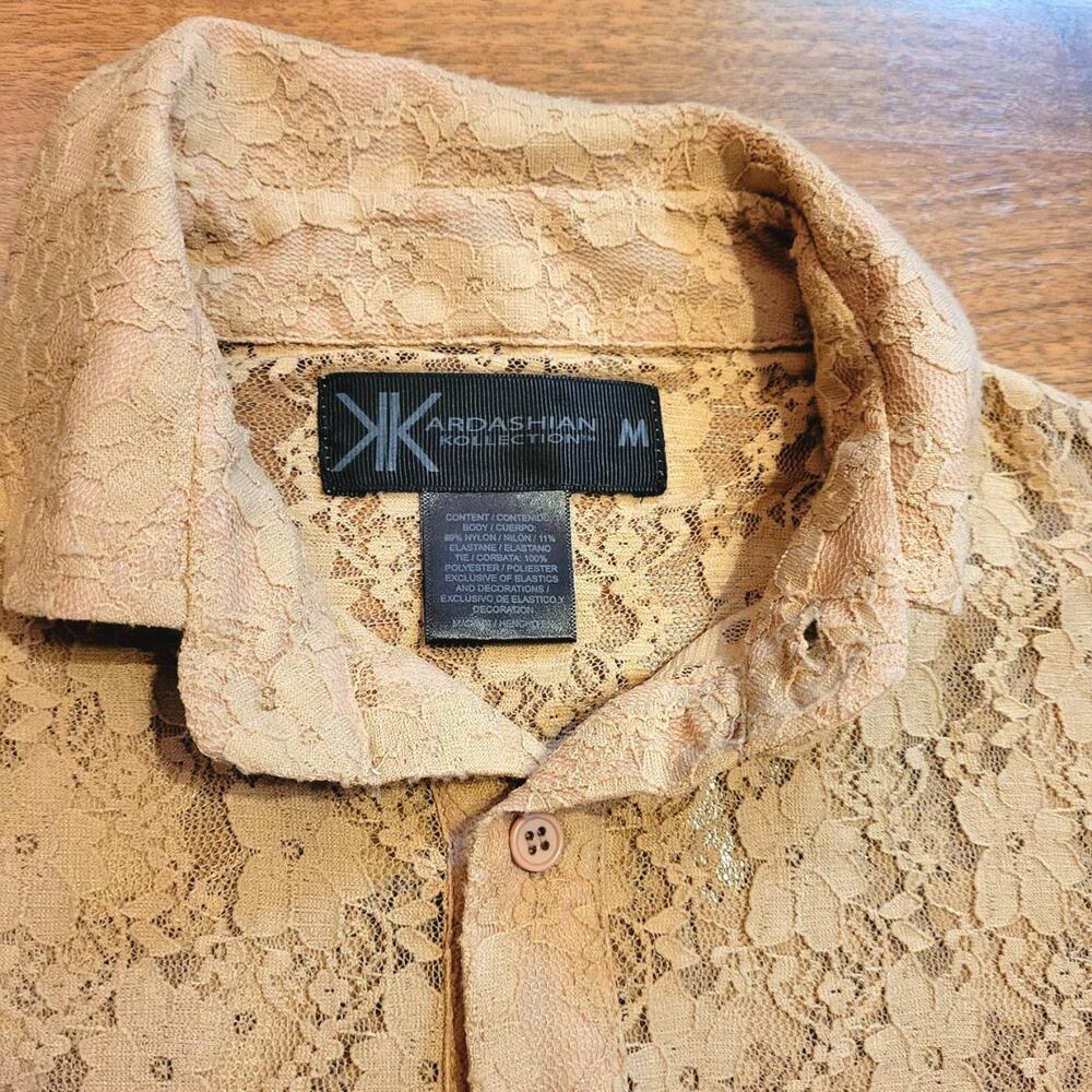 Kardashian Kollection, M | Stretchy All Over Lace See-Through Long Sleeve Blouse - Picture 5 of 8